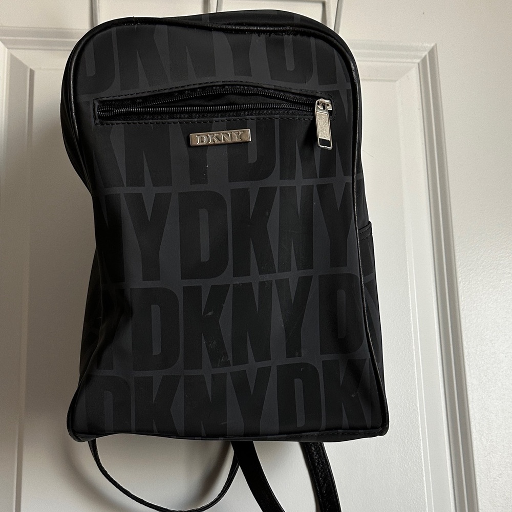 DKNY Black Logo-Print Backpack with Silver Hardware